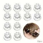12 Pcs Crystal Pearl Flower Swirl Hair Spiral cover